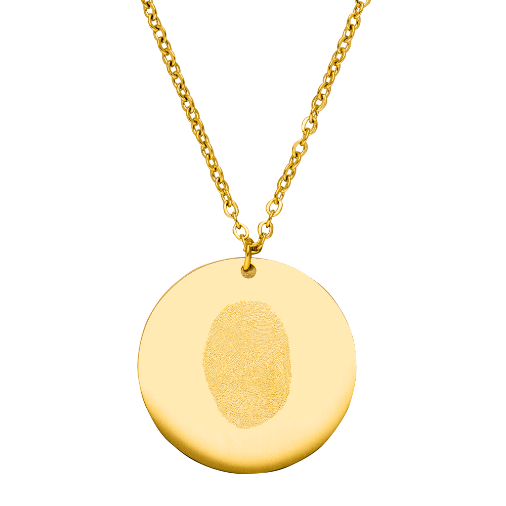 Gravur Kette Fingerabdruck personalisiert Kreis 18K vergoldet wasserfest