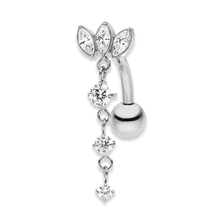 Bauchnabel Piercing Lotus Blüte Anhänger Zirkonia Titan Silber