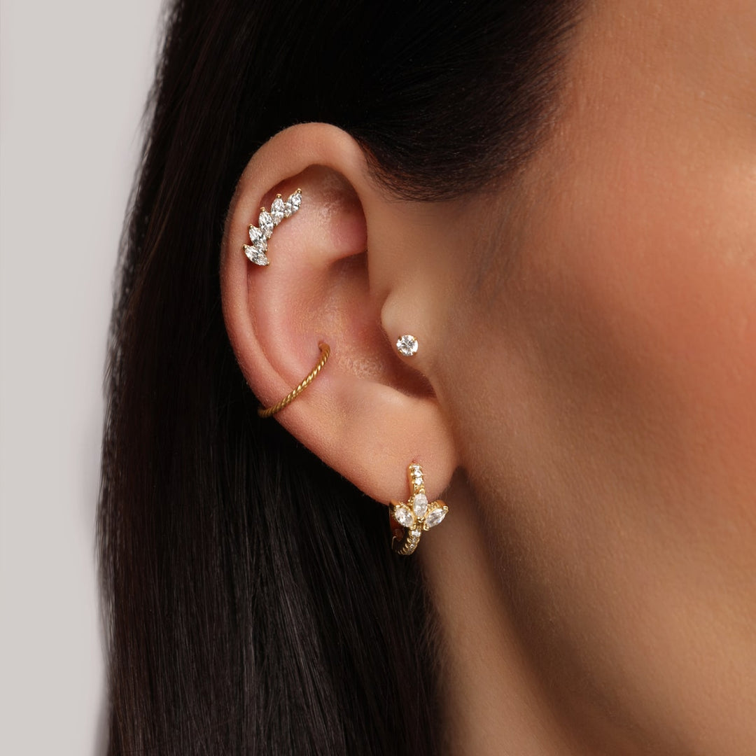 925Silber Blumen Ohrringe mit Glitzer 18K vergoldet