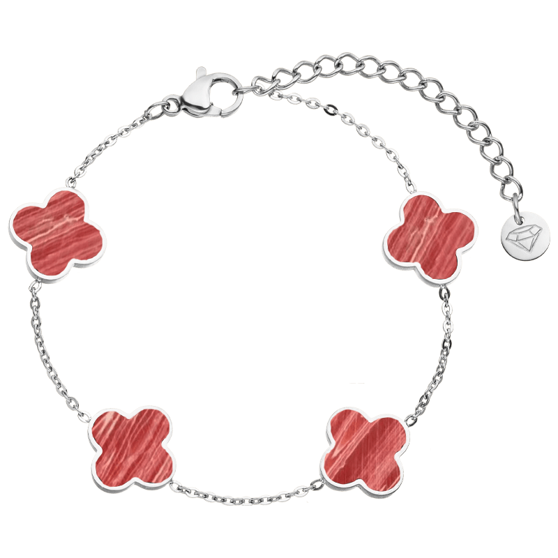 Clover Armband rot Edelstahl Silber Kleeblätter wasserfest