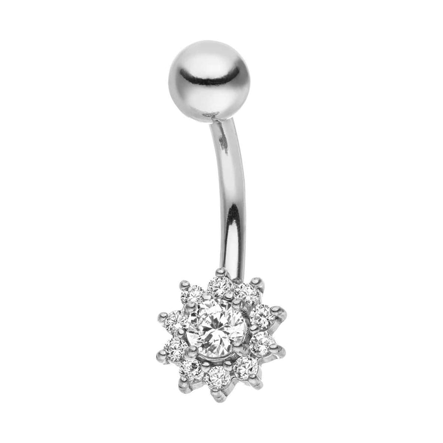 Chirurgenstahl Bauchnabelpiercing Silber Glitzer Steinchen Blumenform