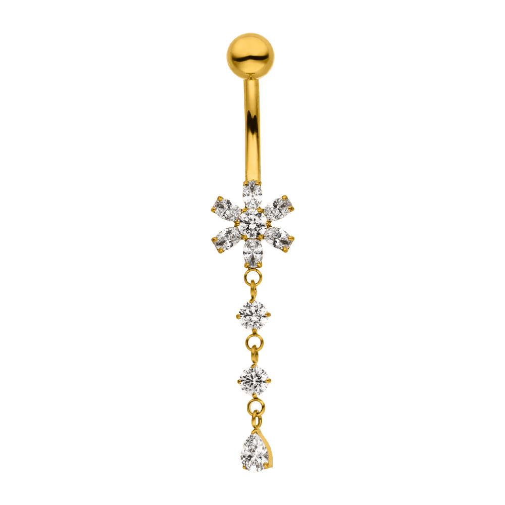 Bauchnabelpiercing Ring süß Blume Zirkonia Titan 18K vergoldet