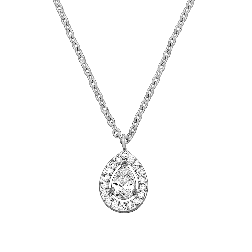 Kette Zirkonia Anhänger Tropfen Silber wasserfest Glitzer