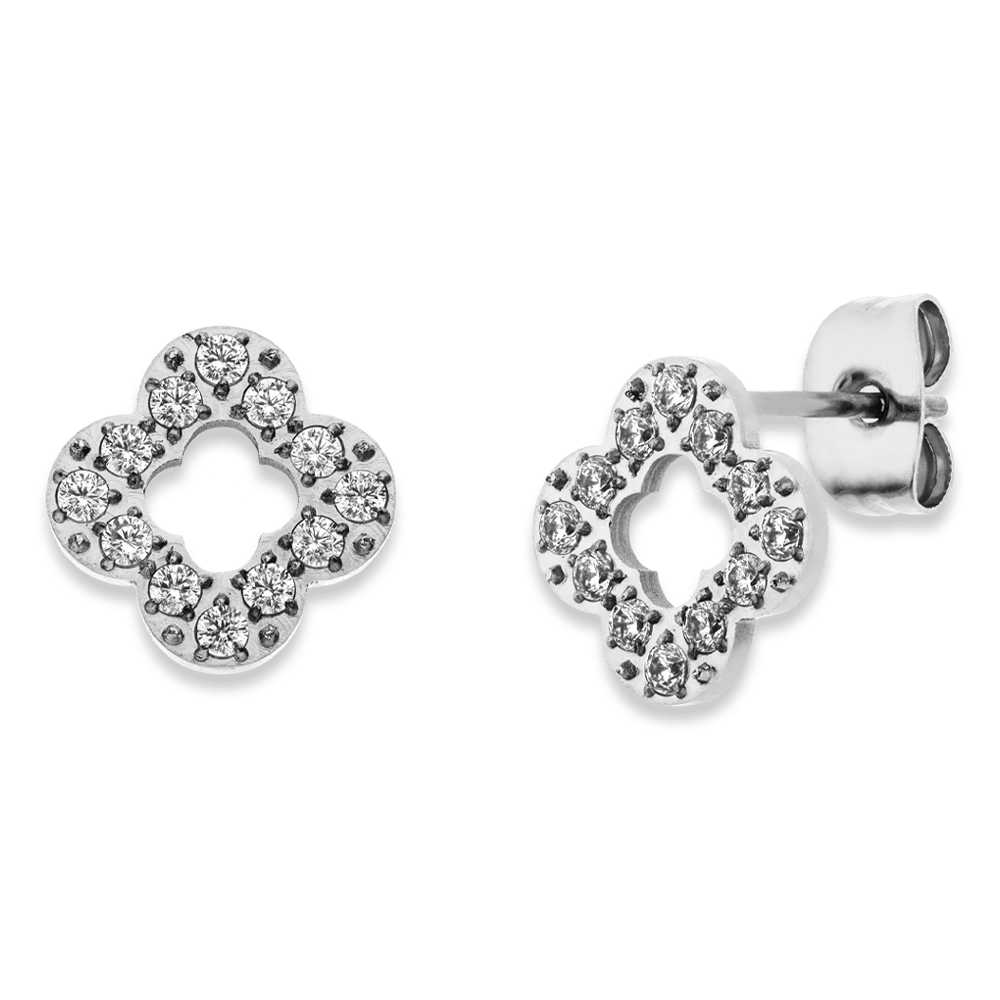 Clover Ohrstecker wasserfest Chirurgenstahl 316L Silber Steinchen