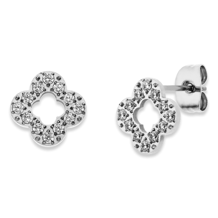 Clover Ohrstecker wasserfest Chirurgenstahl 316L Silber Steinchen