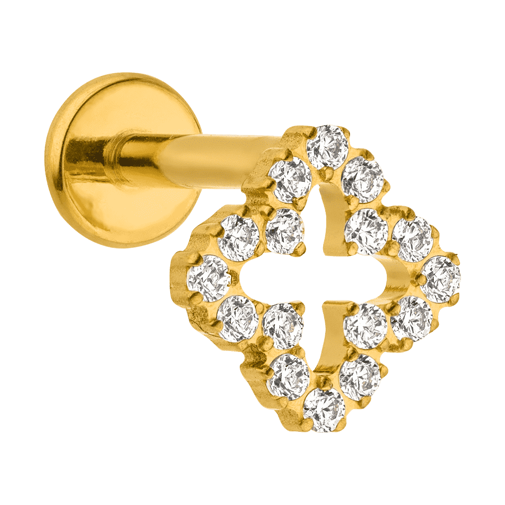 Kleeblatt mit Steinchen Gold Piercing Titan