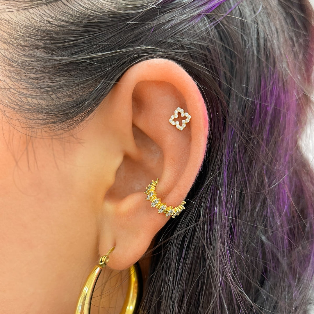 Helix Piercing glitzerndes Kleeblatt Titan vergoldet