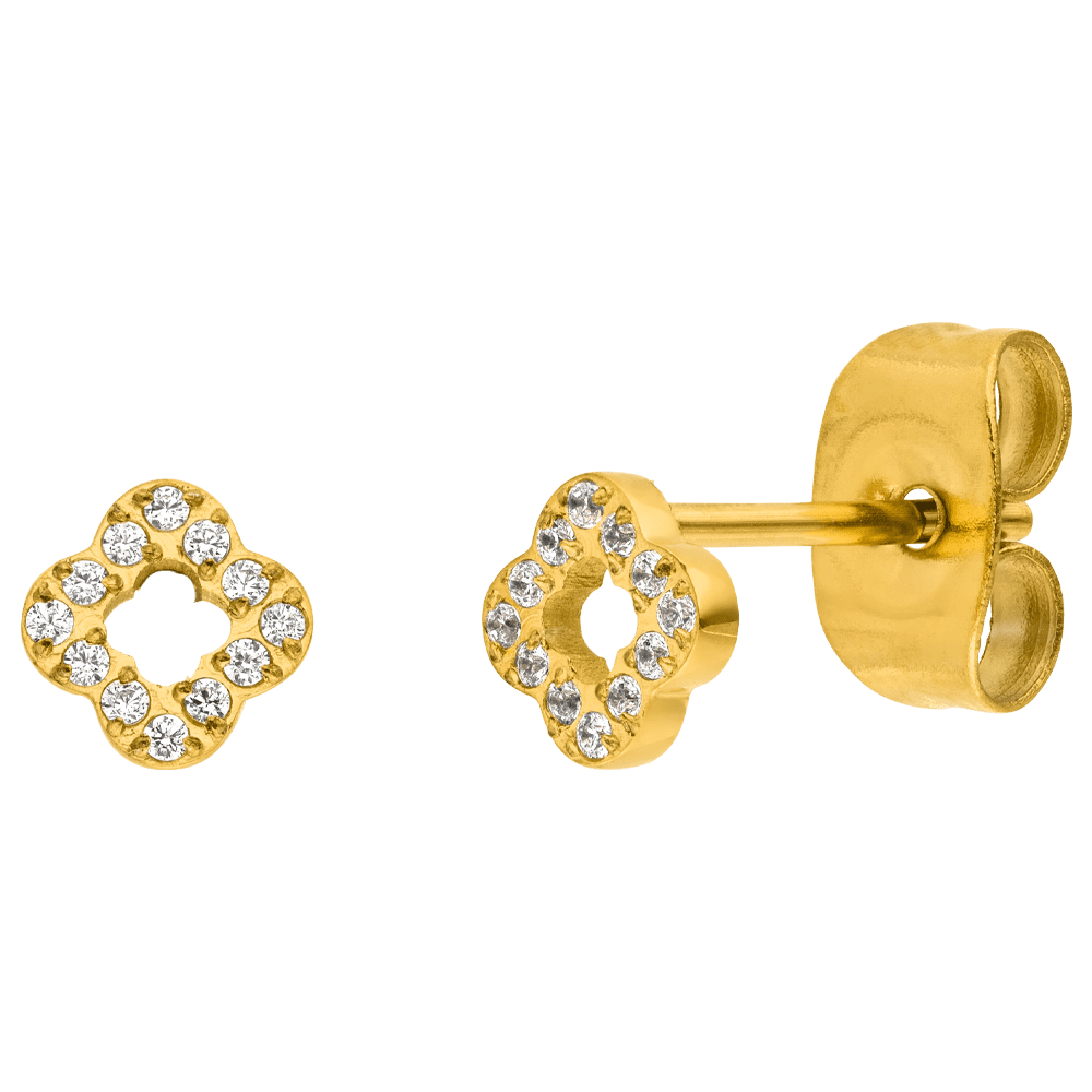 Kleeblatt Ohrstecker wasserfest Glitzer Steine Chirurgenstahl