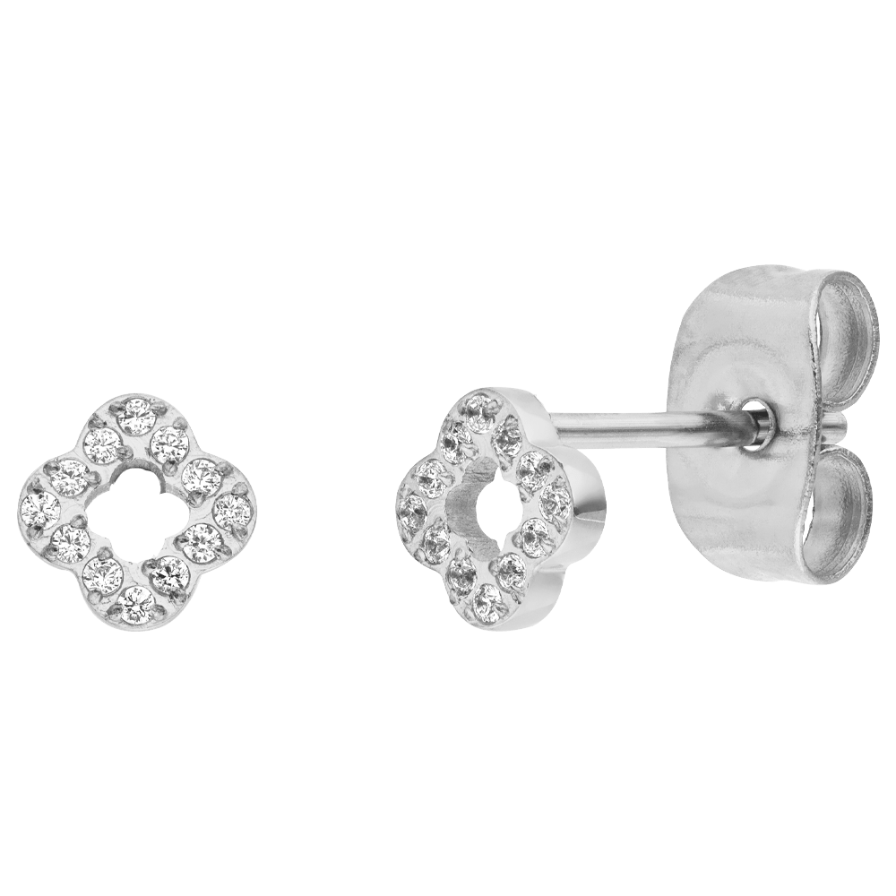 Clover Ohrstecker wasserfest Chirurgenstahl 316L Silber Steinchen
