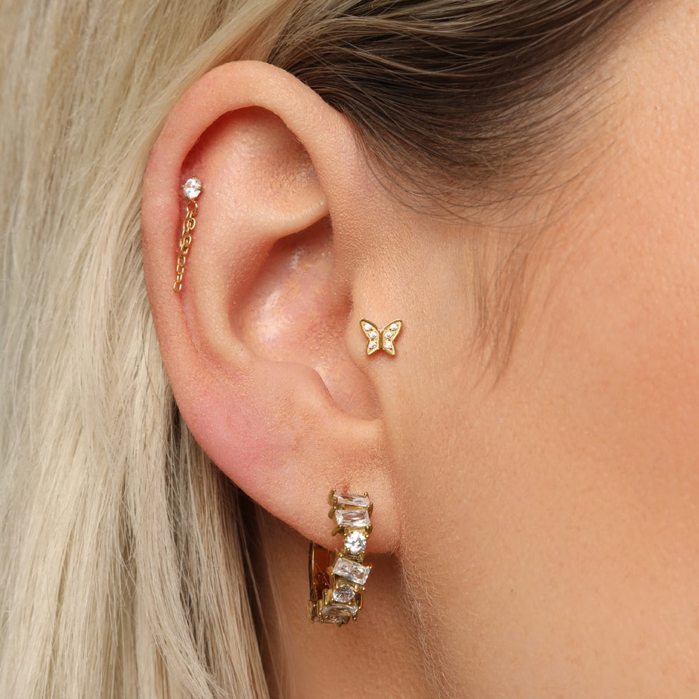 Tragus Schmetterling Piercing vergoldet mit Steine