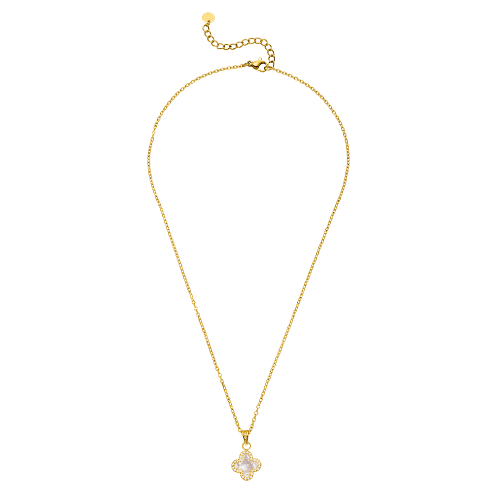 goldene Kleeblatt Kette clover gold Steinchen wasserfest