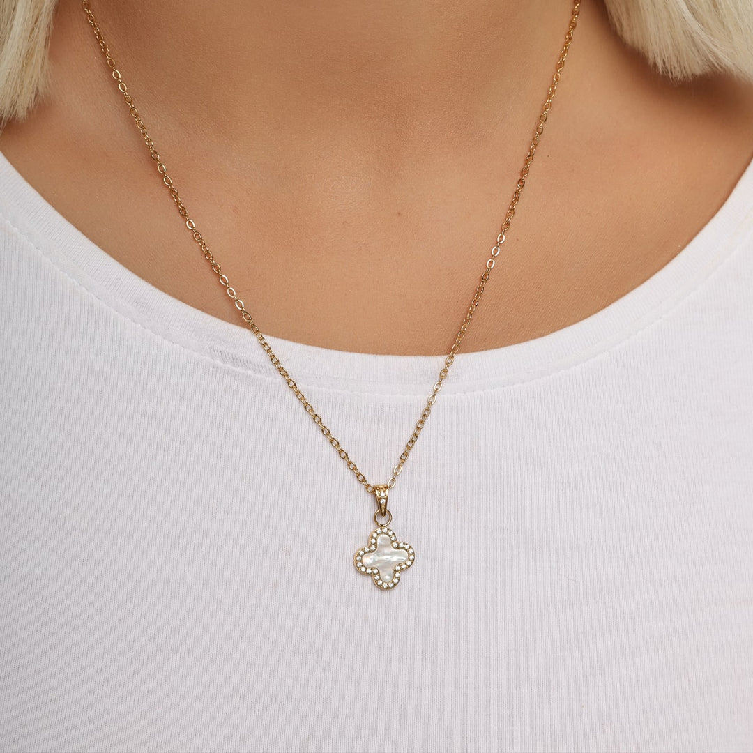 Kette mit Kleeblatt gold wasserfest Edelstahl