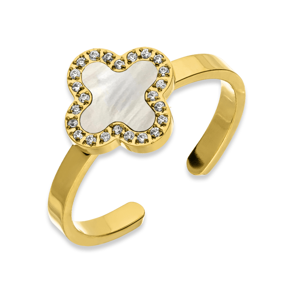 Verstellbarer Ring Clover 18K vergoldet wasserfest Edelstahl