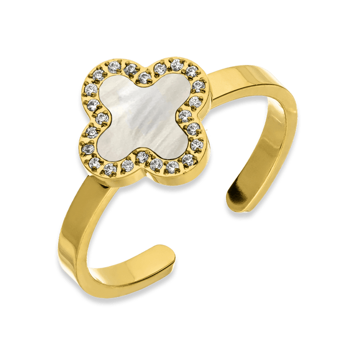 Verstellbarer Ring Clover 18K vergoldet wasserfest Edelstahl