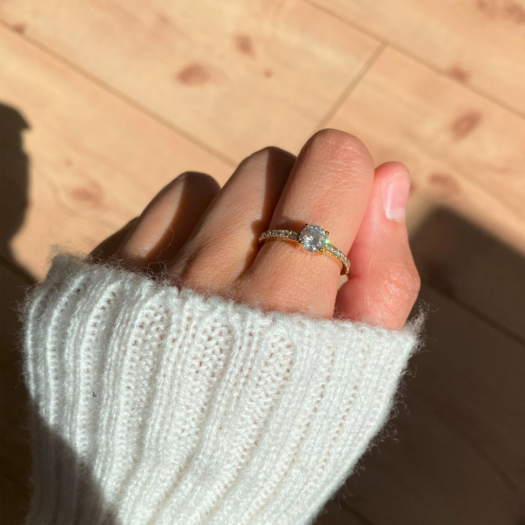Glitzer Ring Damen wasserfest 18K vergoldet Zirkonia Steine