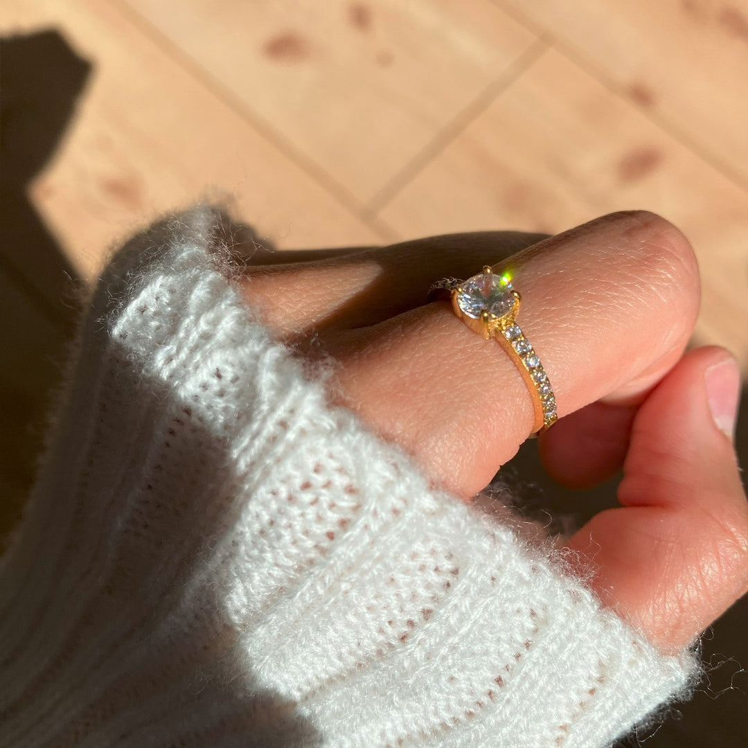Damen Ring 18K vergoldet wasserfest Glitzer Steinchen