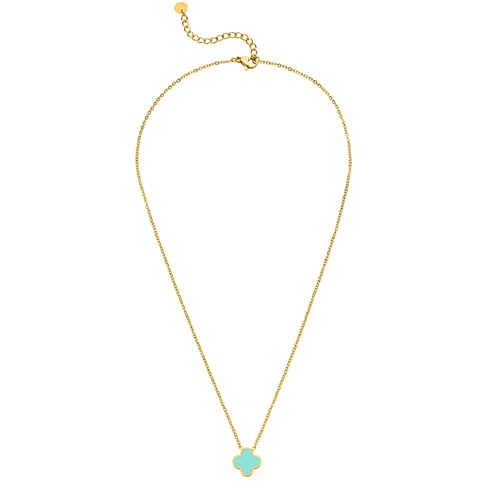 Kleeblatt Kette Clover 18K vergoldet wasserfest hellblau