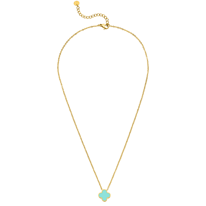 Kleeblatt Kette Clover 18K vergoldet wasserfest Eisblau