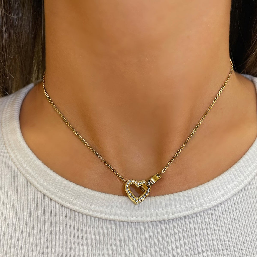 Herz Kette mit Ring verbunden wasserfest Glitzer Steinchen