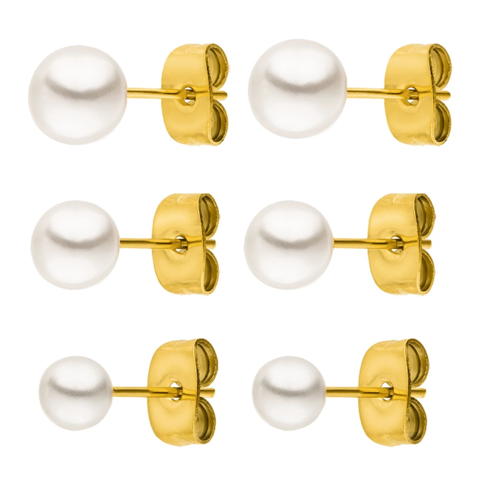 Perlen Ohrstecker Set 18K vergoldet wasserfeste Ohrringe