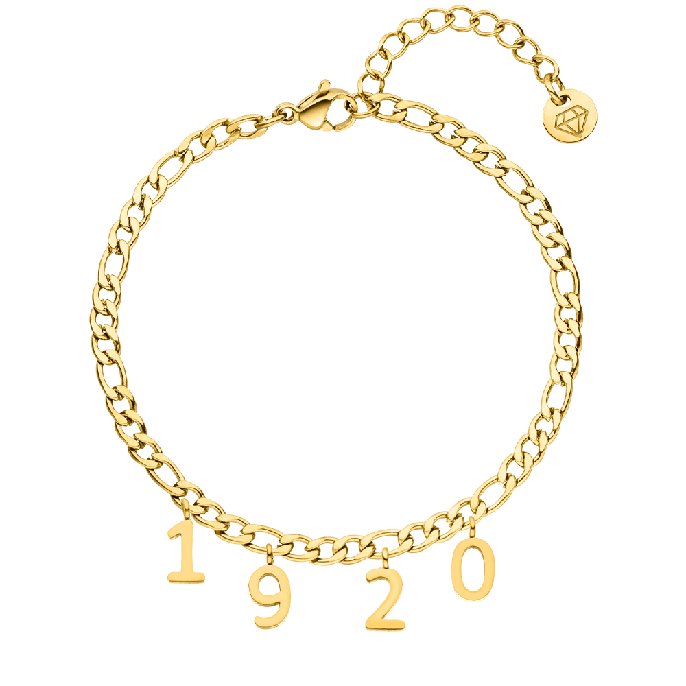 Jahreszahl Armband personalisiert 18K vergoldet wasserfest