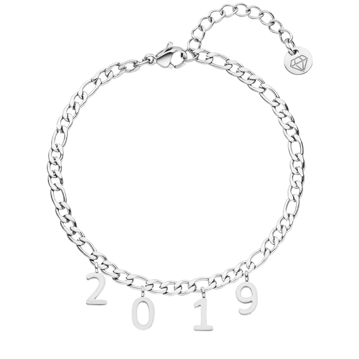 Personalisiertes Jahreszahl Armband Silber wasserfest Damen