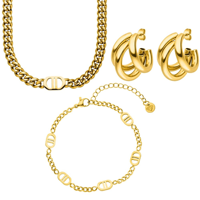 Damen Kleeblatt Stil 3-In-1 Schmuckset – Luxus Halskette Armband Ohrringe