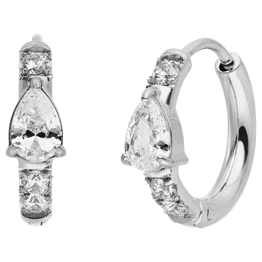 Mini Klicker Ohrringe Zirkonia Tropfenstein wasserrfest