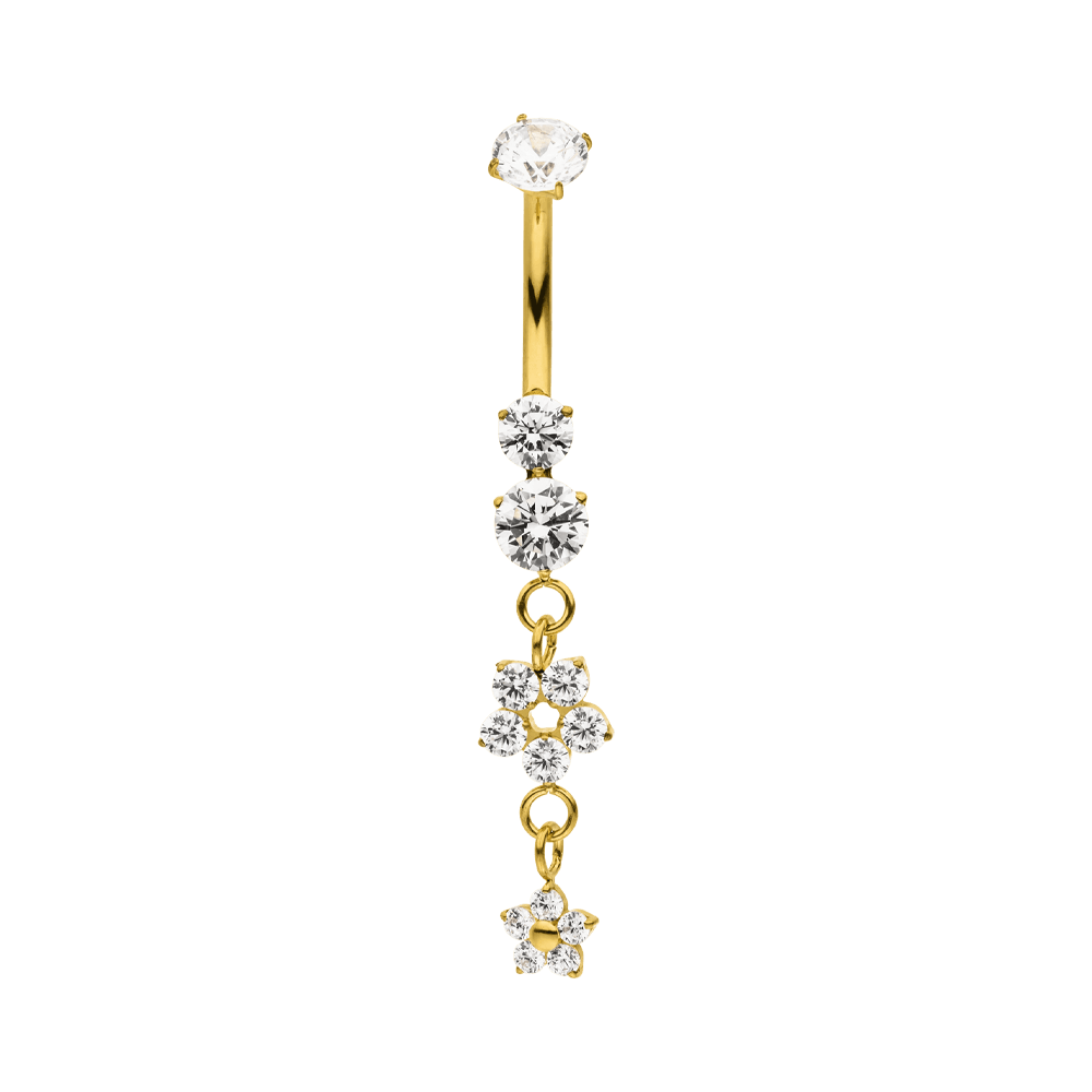 Bauchnabelpiercing Titan Blumen Anhänger hängend 18K vergoldet