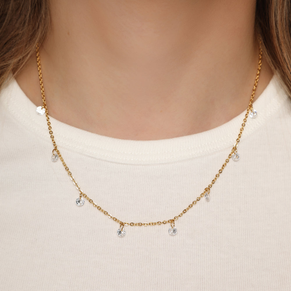 Zirkonia Kette 18K vergoldet wasserfest Glitzer Steine