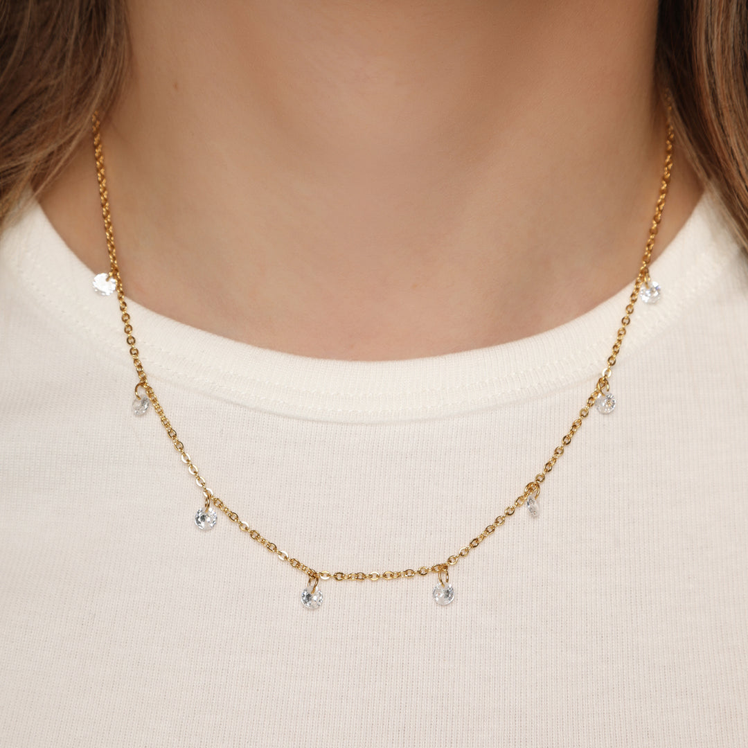 Zirkonia Kette 18K vergoldet wasserfest Glitzer Steine