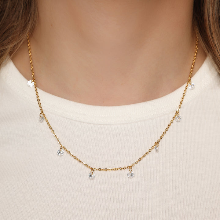 Zirkonia Kette 18K vergoldet wasserfest Glitzer Steine