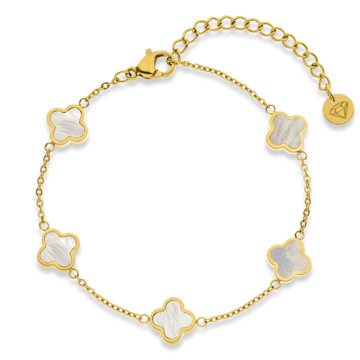 Armband Mini Clover Perlmutt wasserfest gold