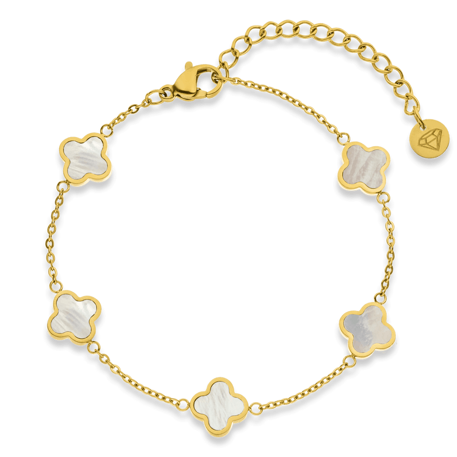 Armband Mini Clover Perlmutt wasserfest gold