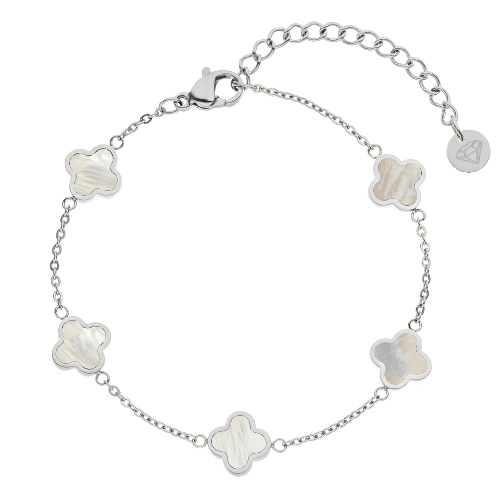Kleeblatt Armband Clover Perlmutt Silber Edelstahl wasserfest