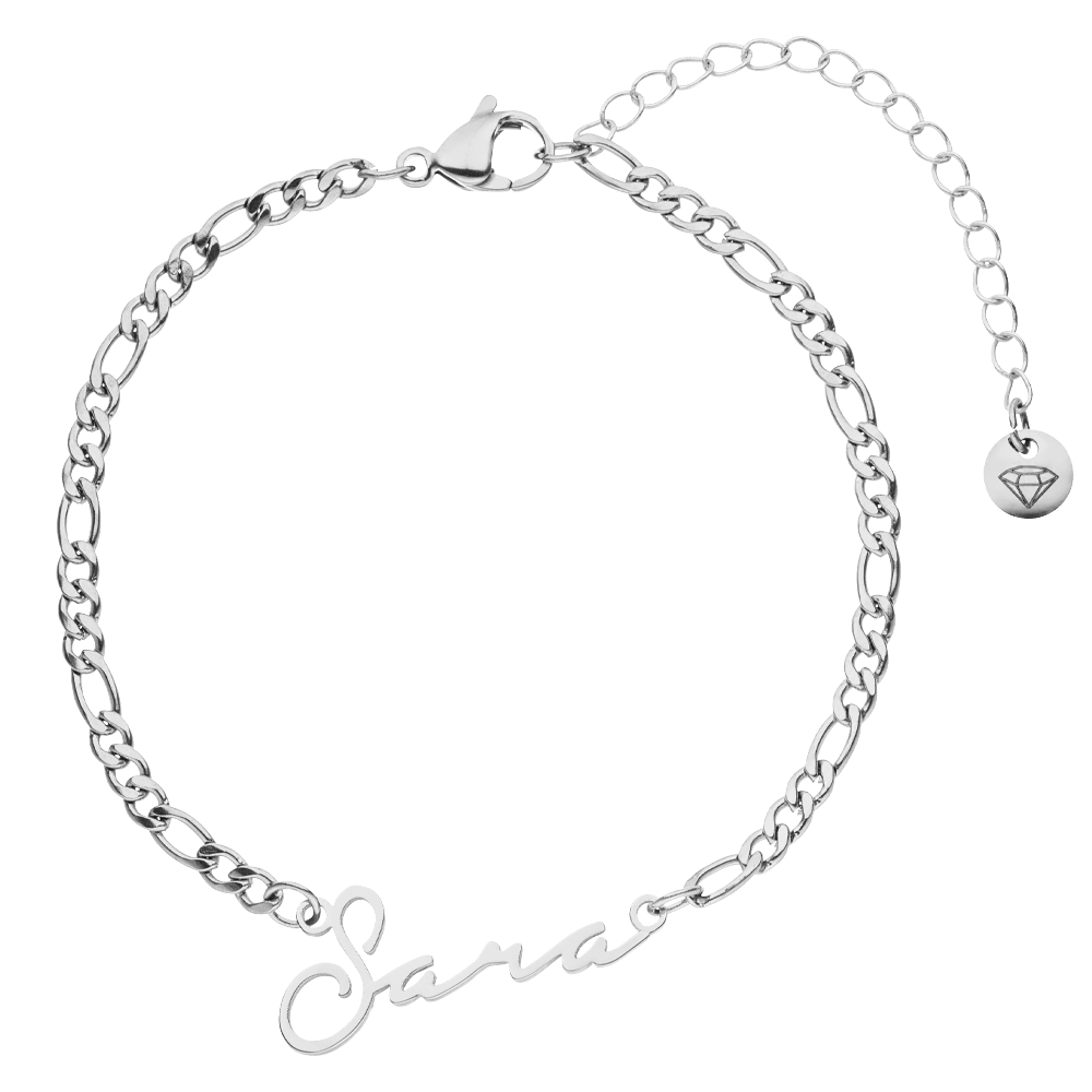 Personalisierte Fußkette mit Name Silber Edelstahl wasserfest