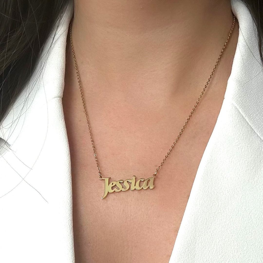 personalisierte Namenskette Jessica wasserfest 18K vergoldet Edelstahl