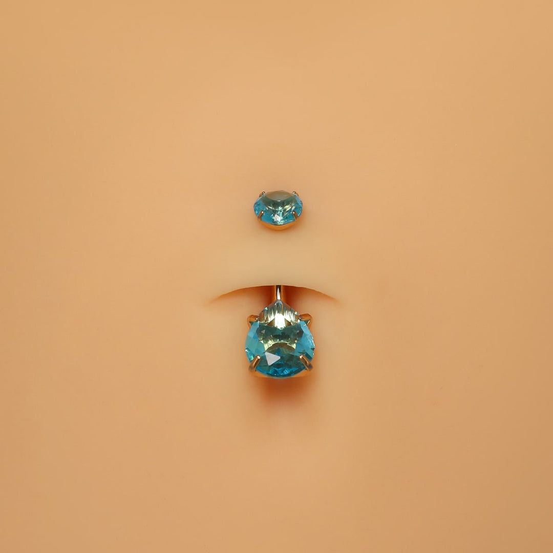 wasserfestes Bauchnabelpiercing vergoldet Titan blaue Steine