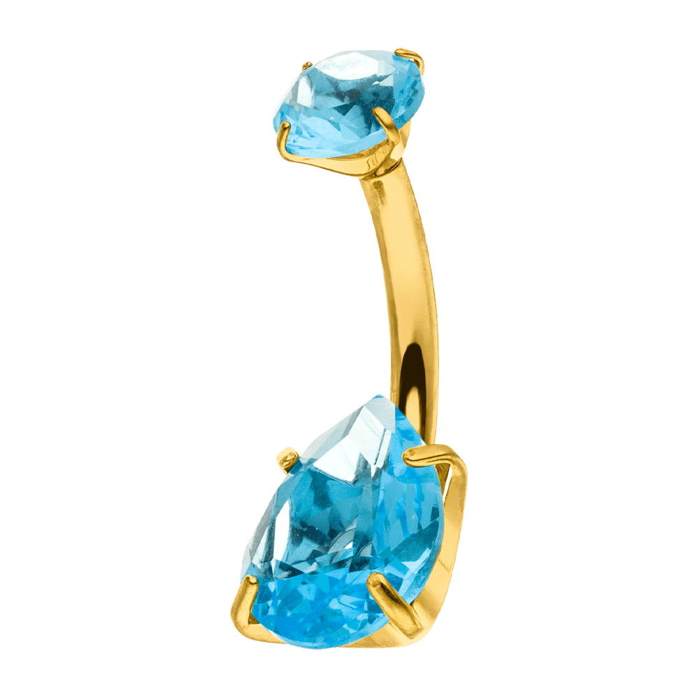 wasserfestes Bauchnabelpiercing Titan Blaue Steinchen vergoldet