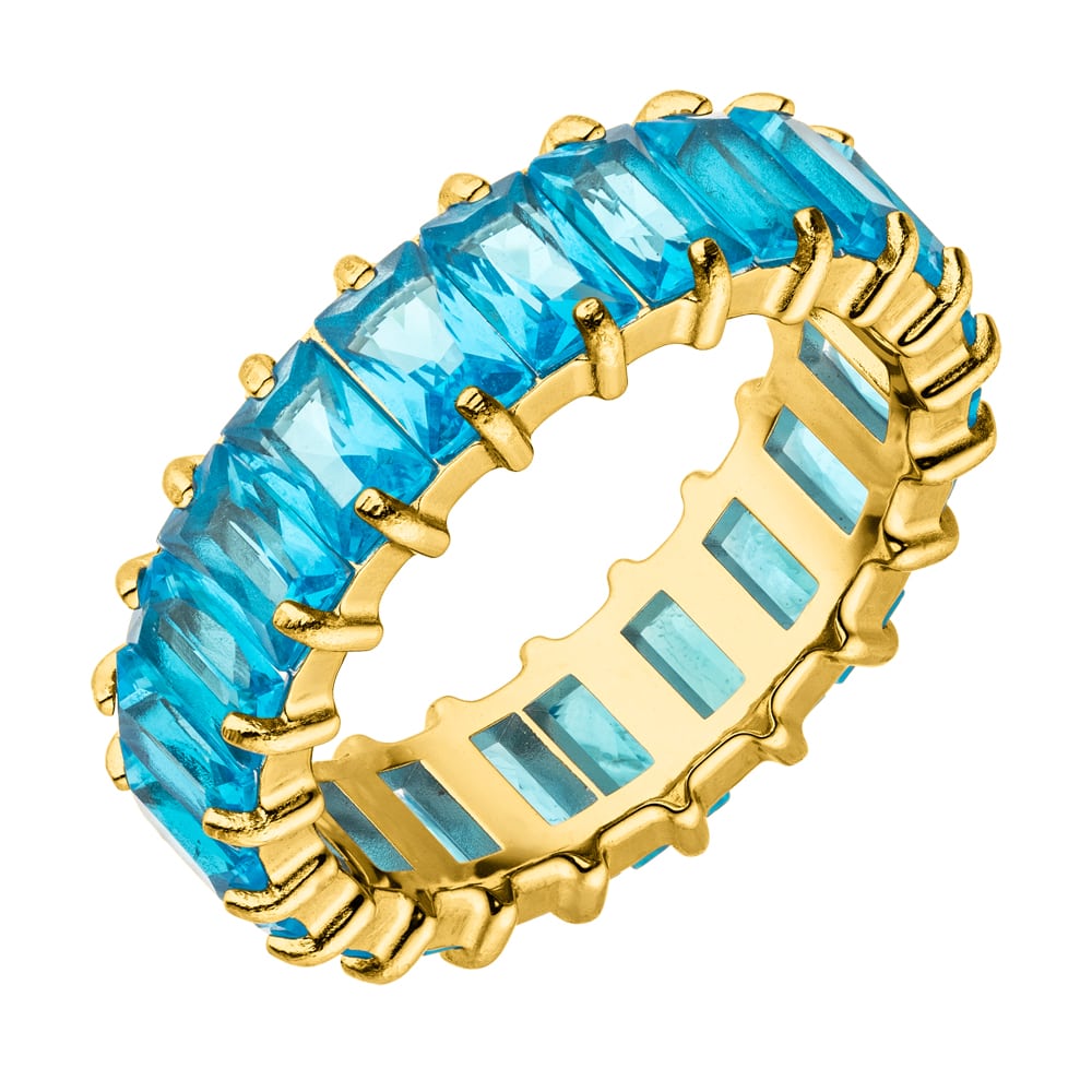 Baguette Ring mit blauen Steinen vergoldet wasserfest