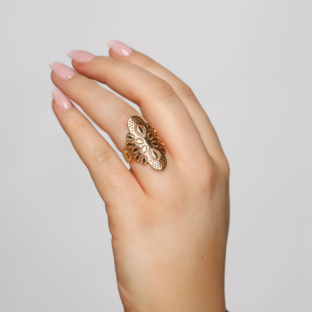 verstellbarer Ring mit orientalischem Muster 18K vergoldet wasserfest