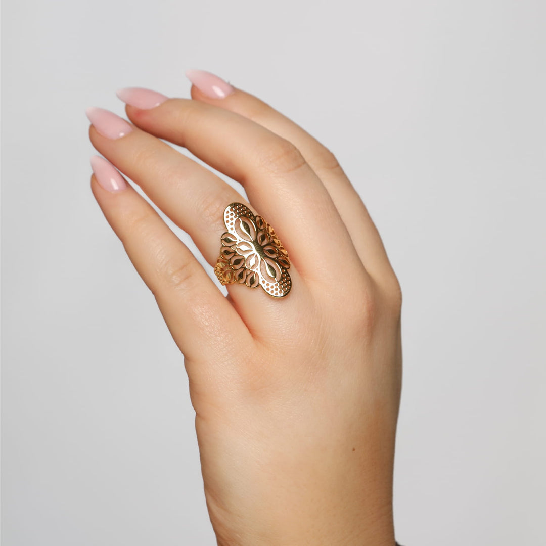 verstellbarer Ring mit orientalischem Muster 18K vergoldet wasserfest