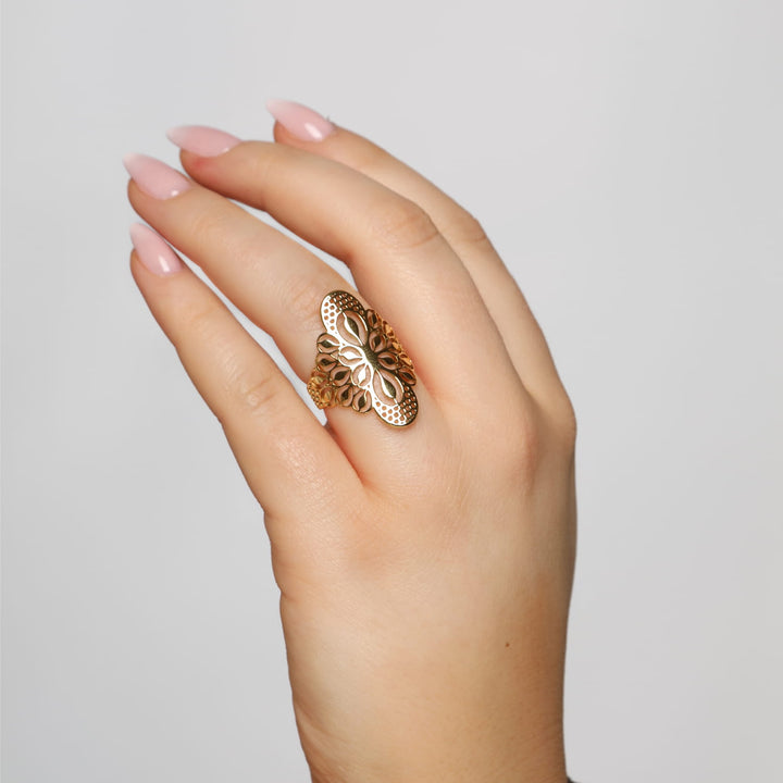 verstellbarer Ring mit orientalischem Muster 18K vergoldet wasserfest