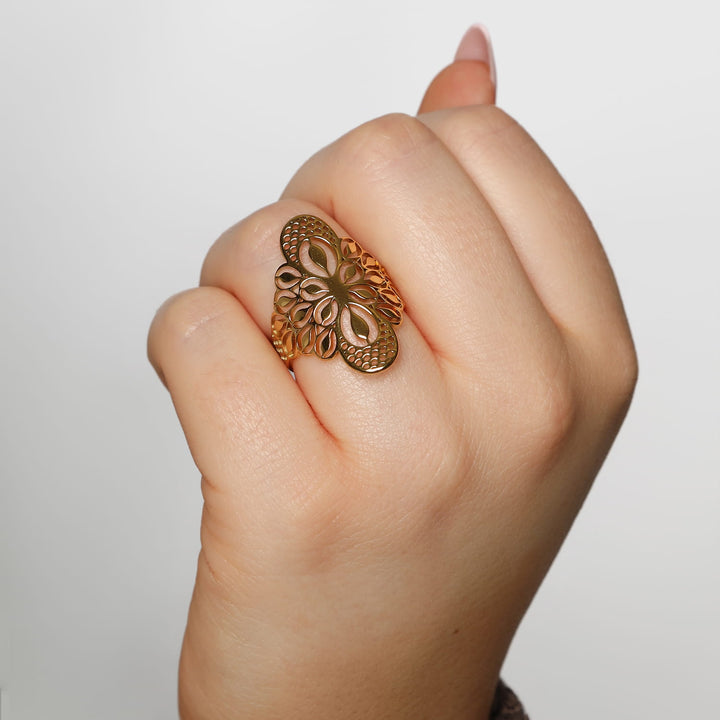 wasserfester Ring orientalisches Muster 18K vergoldet Edelstahl
