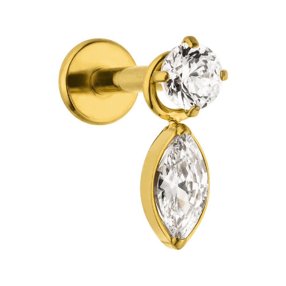 Oval Anhänger Zirkonia für Labret Piercings gold