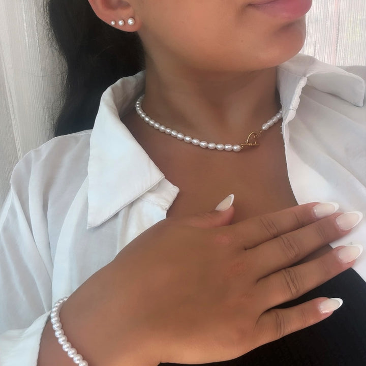 Perlenkette echte perlen 18K vergoldet Herzverschluss