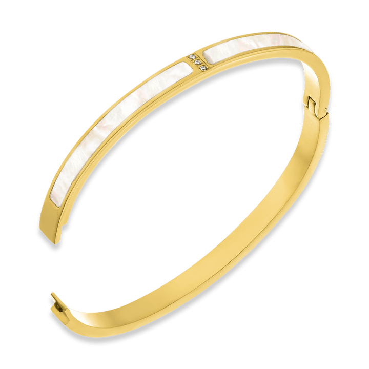 Perlmutt Armreif 18K vergoldet wasserfest Edelstahl Zirkonia