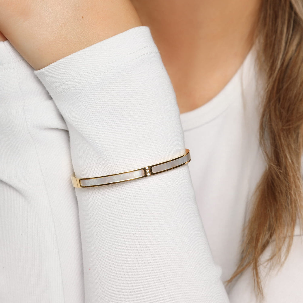 Armreif Perlmutt Zirkonia 18K vergoldet Damen