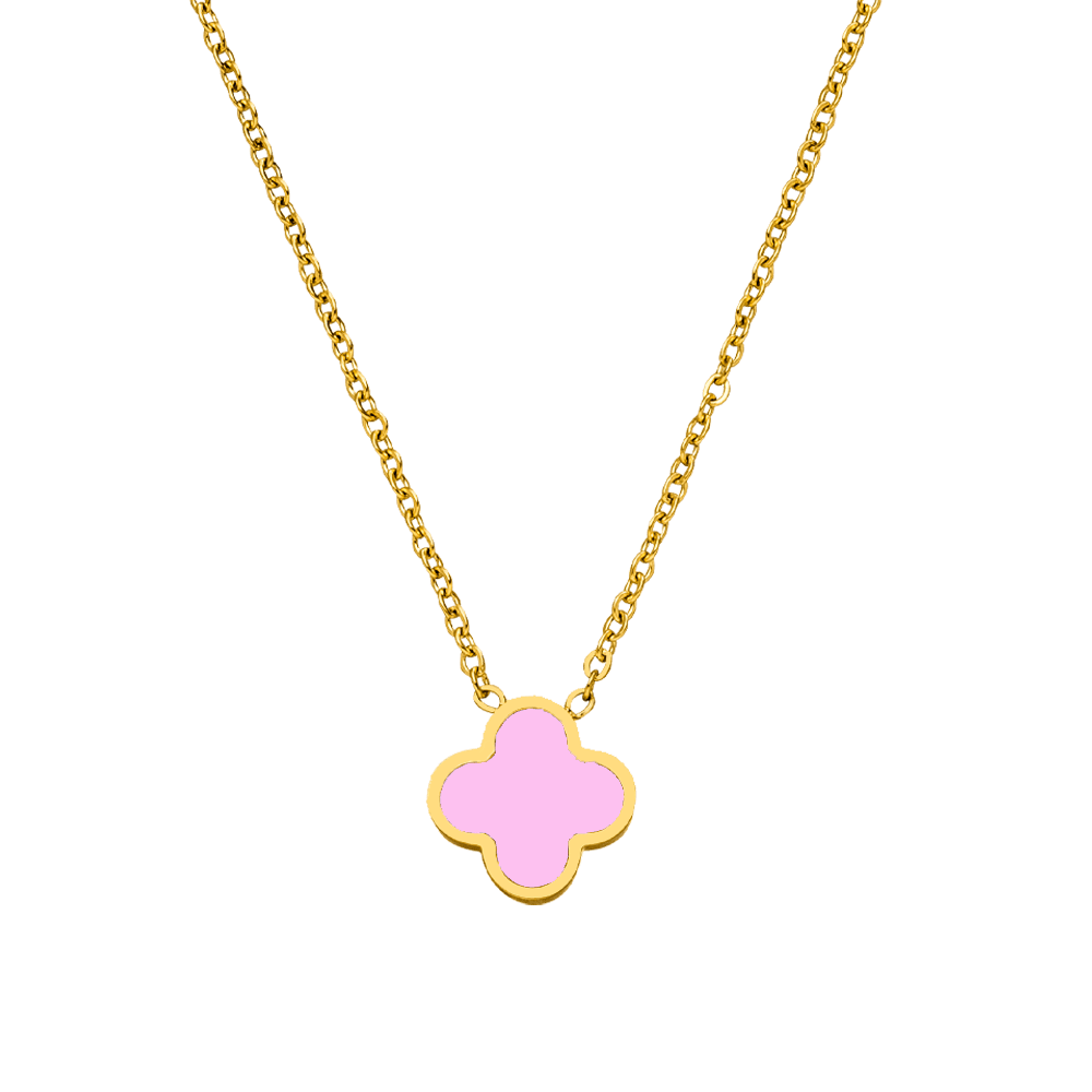 Pinke Clover Halskette Chirurgenstahl wasserfest 