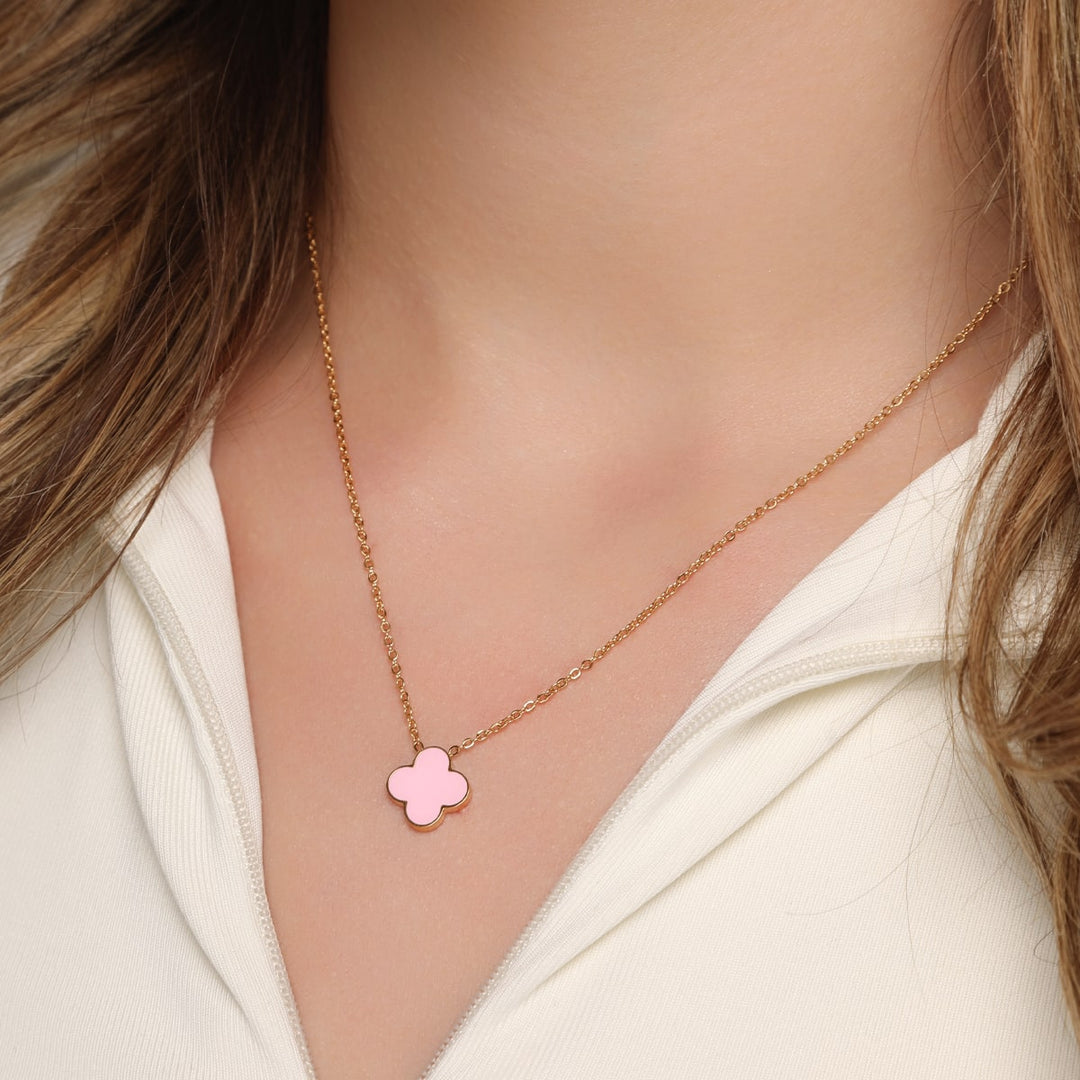 Pinke Clover Halskette Nickelfrei medizinisches Chirurgenstahl